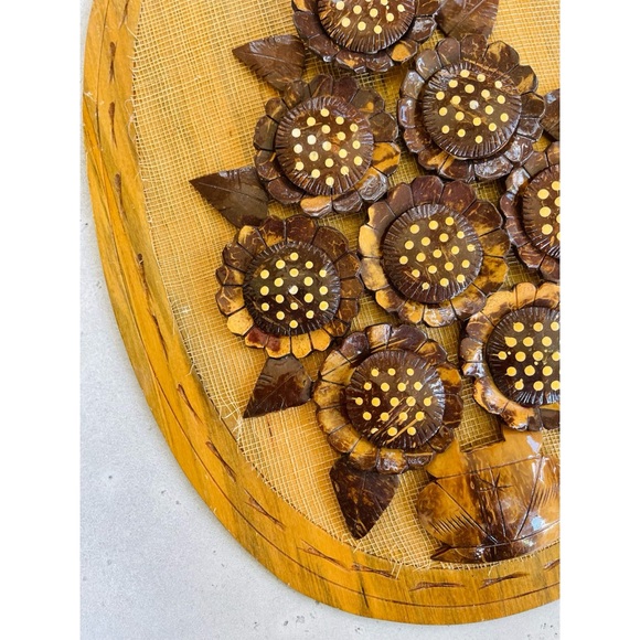 Vintage Boho Coconut Shell Flower Floral Wall Hanging Retro 70s Decor - Picture 3 of 6